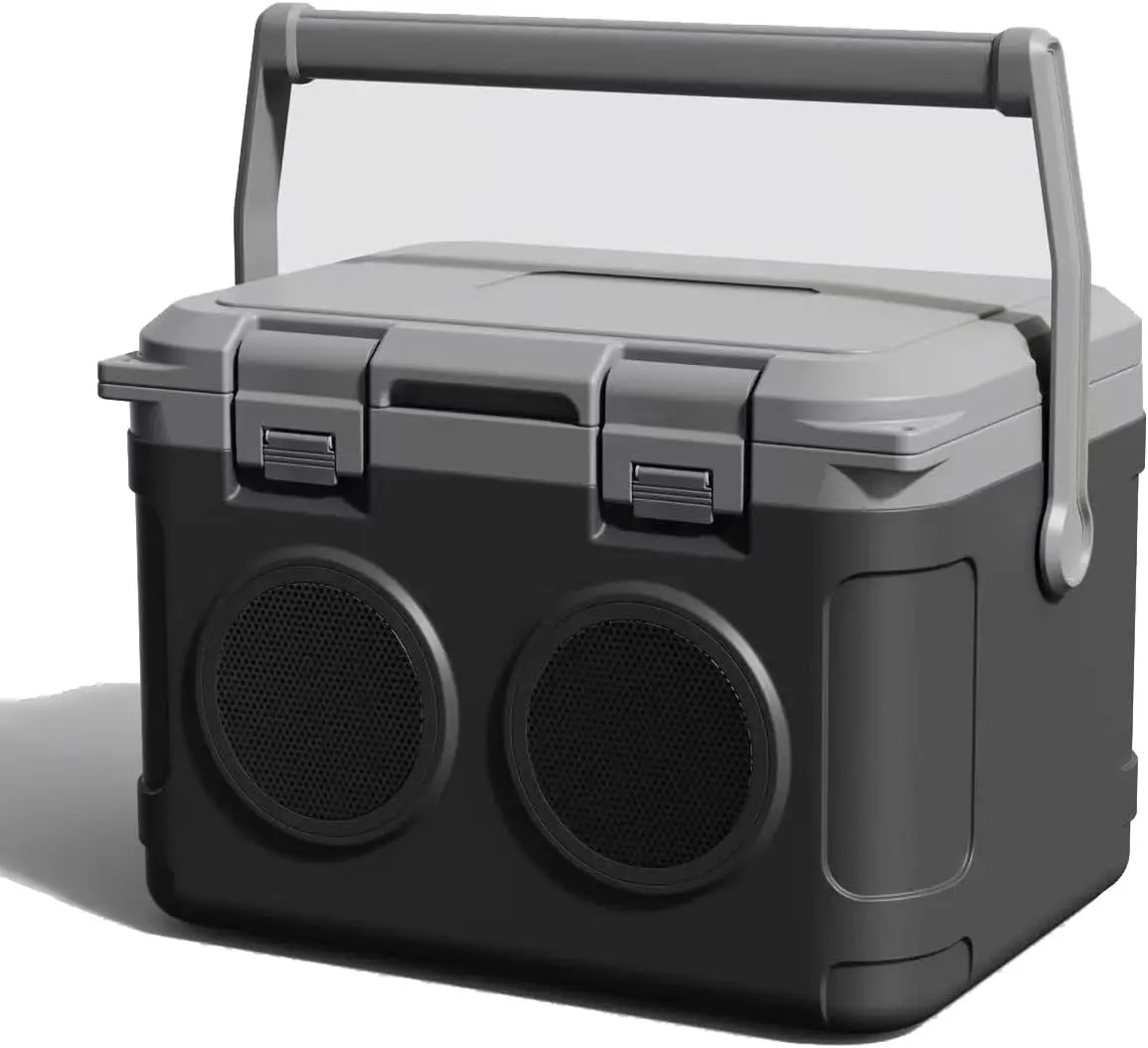 Bluetooth Speaker Camp Cooler  22 Quart，48 Hours Ice Retention, Portable Handle, Outdoor Camping Cooler for BBQs, Beach, Hiking
