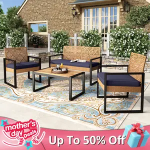 Phivilla Outdoor Wicker Patio Furniture Set, Cushioned Rattan Loveseat & Chairs, Rattan Sofa Set with Acacia Wood Coffee Table, Elegant All-Weather Seating for Garden, Backyard & Poolside, Mother's Day gift