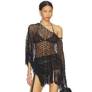 MORE TO COME Loren Knit Poncho in Black