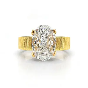 Oval Solitaire Ring for Women, Golden Statement Engagement Ring, Large Clear CZ Fashion Ring, Elegant Minimalist Wedding Jewelry, Party Gift Accessory