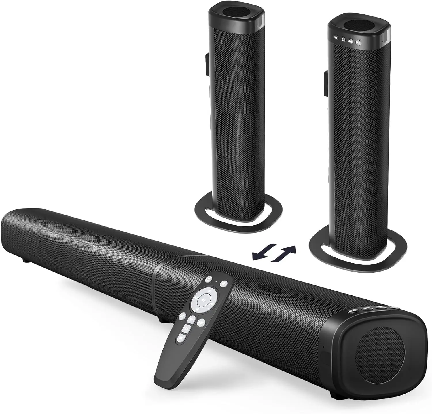 Puriom Sound Bar for Smart TV, 100W Sound Bar with Bluetooth 5.3/ARC/Opt/AUX Connect, 2-in-1 Detachable Home Soundbar, Home Theater Speaker & Bass Effect, for TV/PC/Projectors