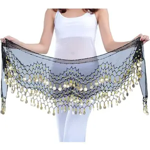 128 Coins Belly Dance Hip Scarf Tribal Belt Halloween Genie Costume Accessory Waist