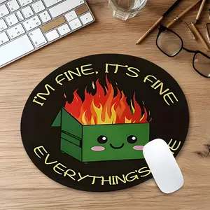 Flaming Trash Can Design Round Gaming Mouse Pad, Desktop Protective Pad, Rubber Anti-slip Lockedge Work Pad, Small Size Suitable for Laptop, Computer Games, Work, Non Slip Mousepad, Desktop Accessory, Desk Accessories