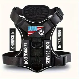 Service Dog Harness with Reflective Vest, Adjustable Soft Oxford Cloth Pet Harness with 5 Removable Patches, Breathable Mesh Lining, Easy to Control for Small and Medium Dogs