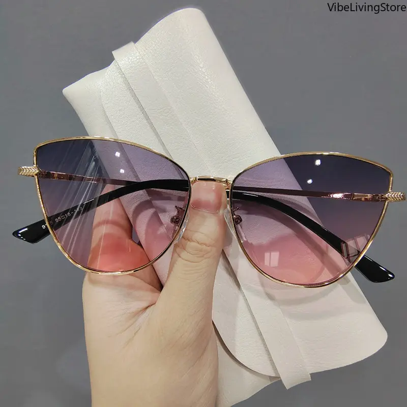 Cat Eye Sunglasses for Women, Gold Metal Frame Shades with Gradient Resin Lens, Lightweight UV400 Shield for Beach Travel, Womens Sunglasses, Sun Protection