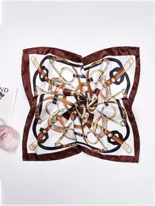 Elegant Silk Printed Scarf, 50cm Square Women's Wrap, Fashion Gift and Daily Accessory, Geometric Pattern, Casual Style, All Seasons