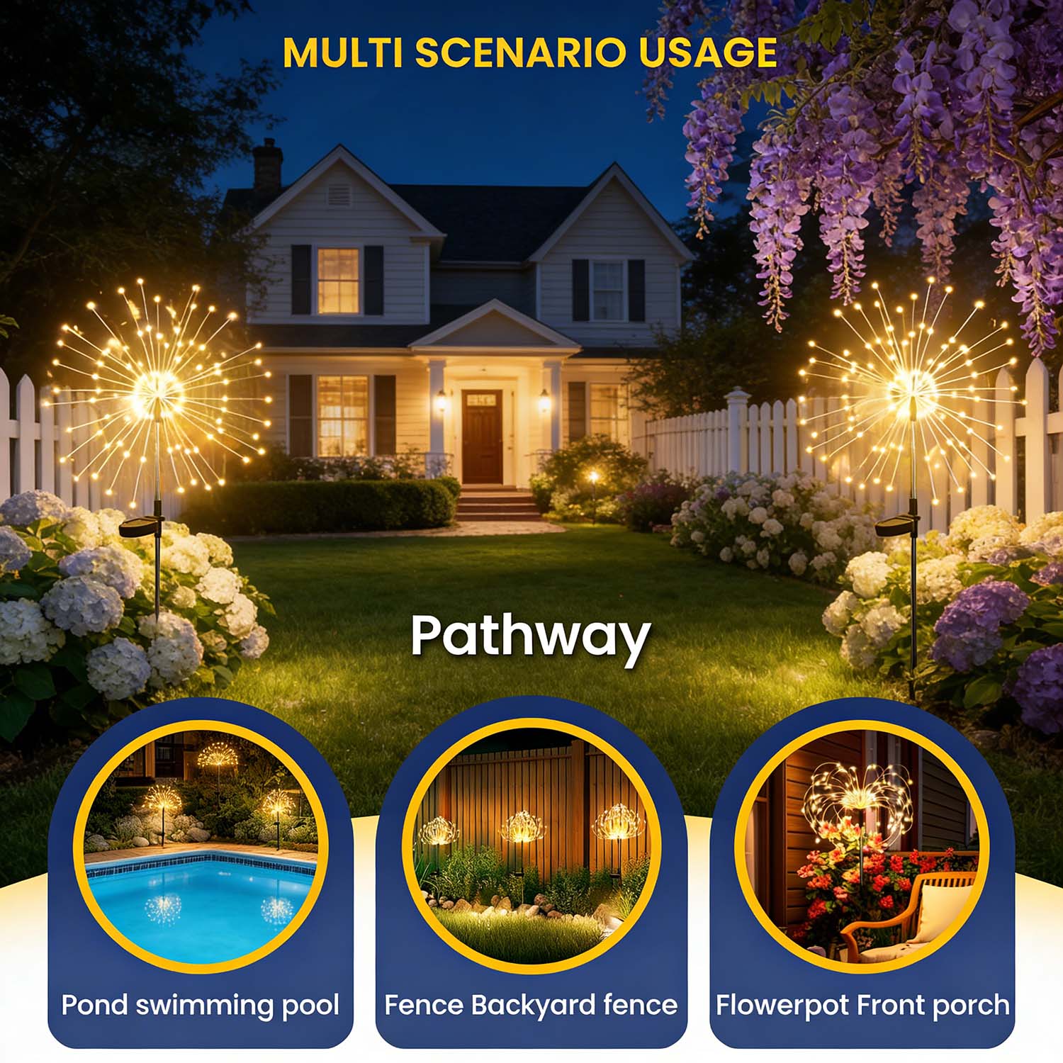 120 LED Solar Garden Lights 2 Pack, Fairy Firework Decorative Outdoor Lights, Solar Powered Warm White Lighting for Yard, Pathway, Flowerbed, Planter, Balcony, Patio & Christmas Decor