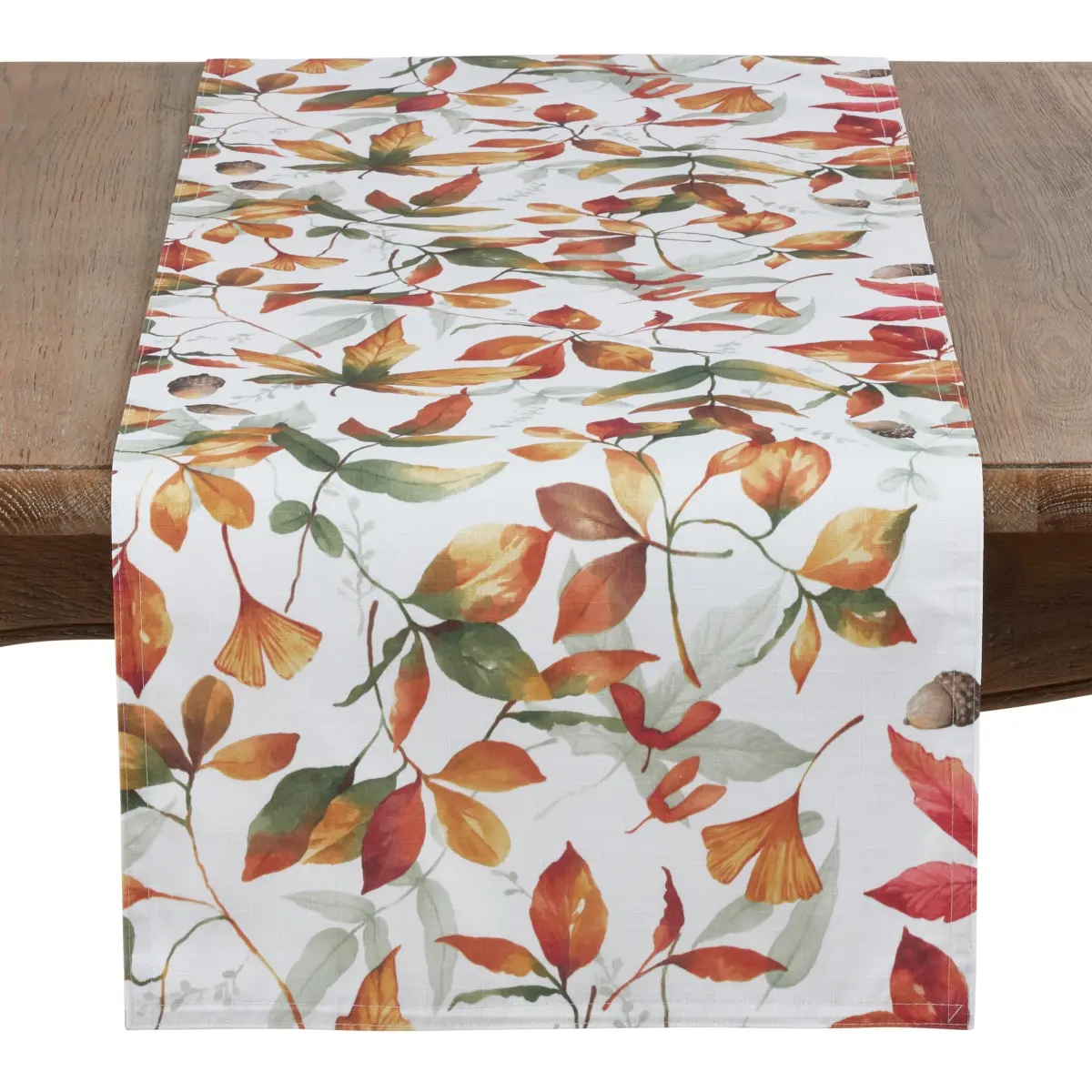 SARO Rectangular 16x72 in Kitchen Table Runner, Soft-Tones Autumn Leaves Design, Multi-Color Household Textile for Home Use