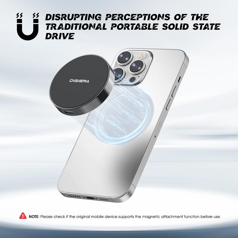 DIGIERA Magnetic Portable SSD 1TB/2TB/512GB Compatible with iPhone 15/16 & Android Type-C Up to 2000MB/s Read Speed for Content Creators - External Storage