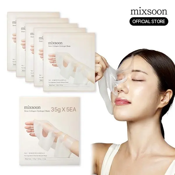 [mixsoon Official] Bean Collagen Hydrogel Face Mask Sheet 5-Pack - Soy Bean-Infused, AHA-Enhanced, Deep Hydrating Jelly Mask for Radiant, Glowing Skin