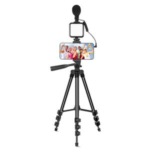 portable vlog shooting kit, 1 set phone & camera vlogging kit, selfie stick tripod & selfie light & phone clip with microphone, summer outing essentials