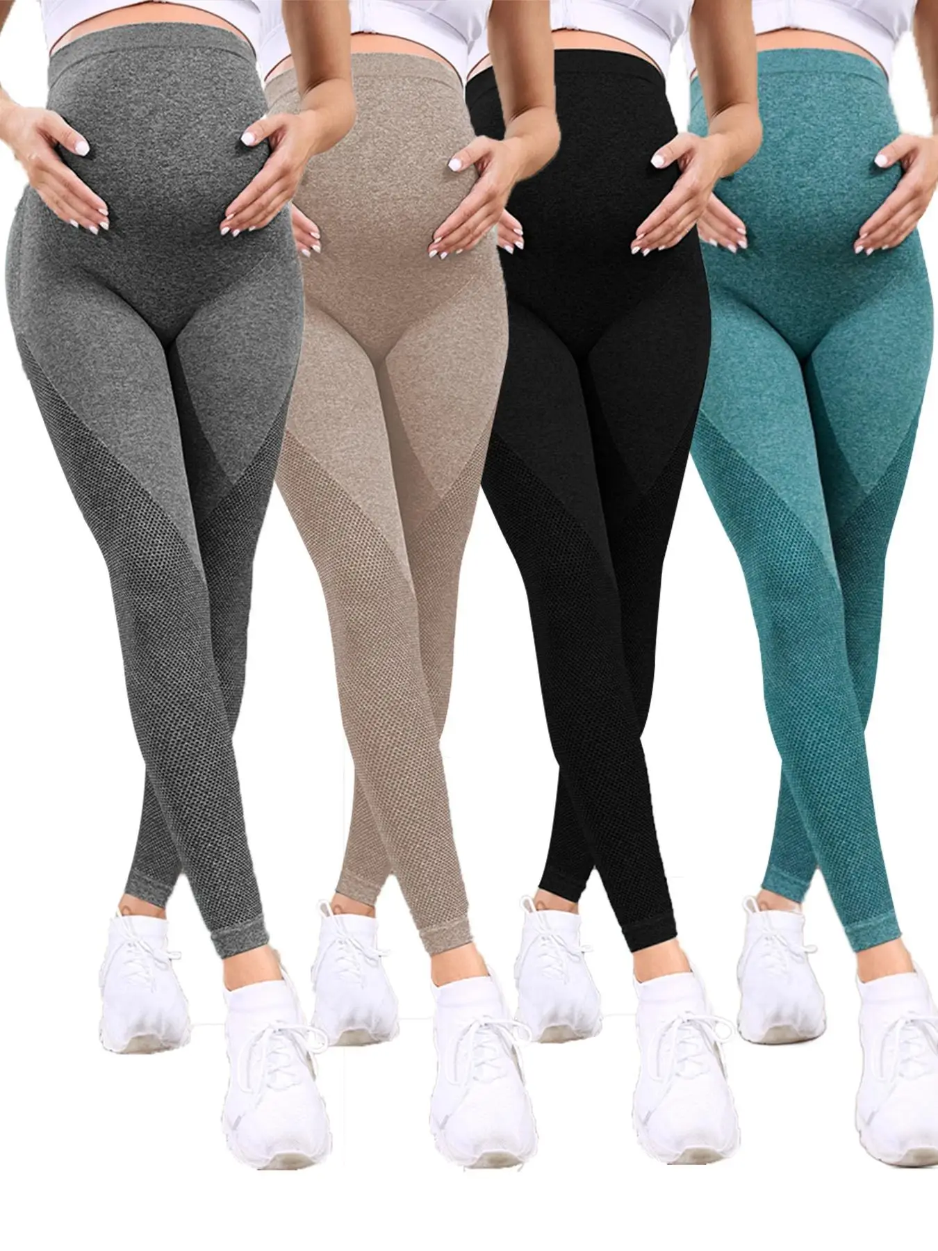Women's Solid Over The Belly Maternity Leggings, Casual Comfy Breathable Skinny Pants for Pregnancy & Postpartum, Maternity Bottoms for All Seasons