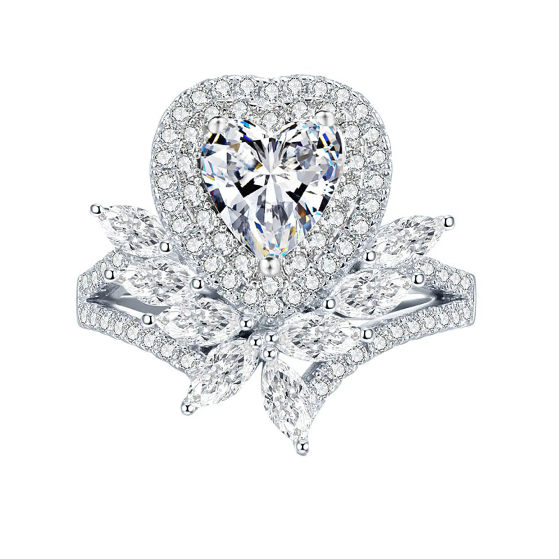 VOWSERING Luxury Wedding Ring Set for Women 1CT Heart AAAAA CZ 925 Sterling Silver White Gold Plated Engagement Ring