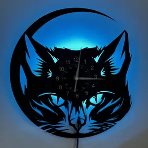 Cat-Themed LED Color Changing Vinyl Wall Clock Irregular Modern Room Decor for Classroom Birthday Christmas Gifts (Battery Not Included)