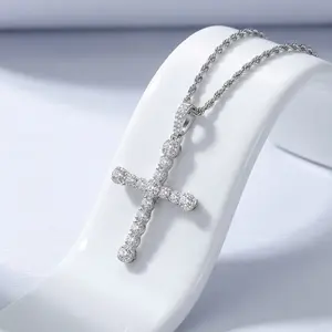 [3-PIECE SET] Iced Out CZ Cross Necklace for Men Women & Teens, Buy 1 Get 1 FREE Earrings Gift – Gold/Silver Plated Faith Jewelry