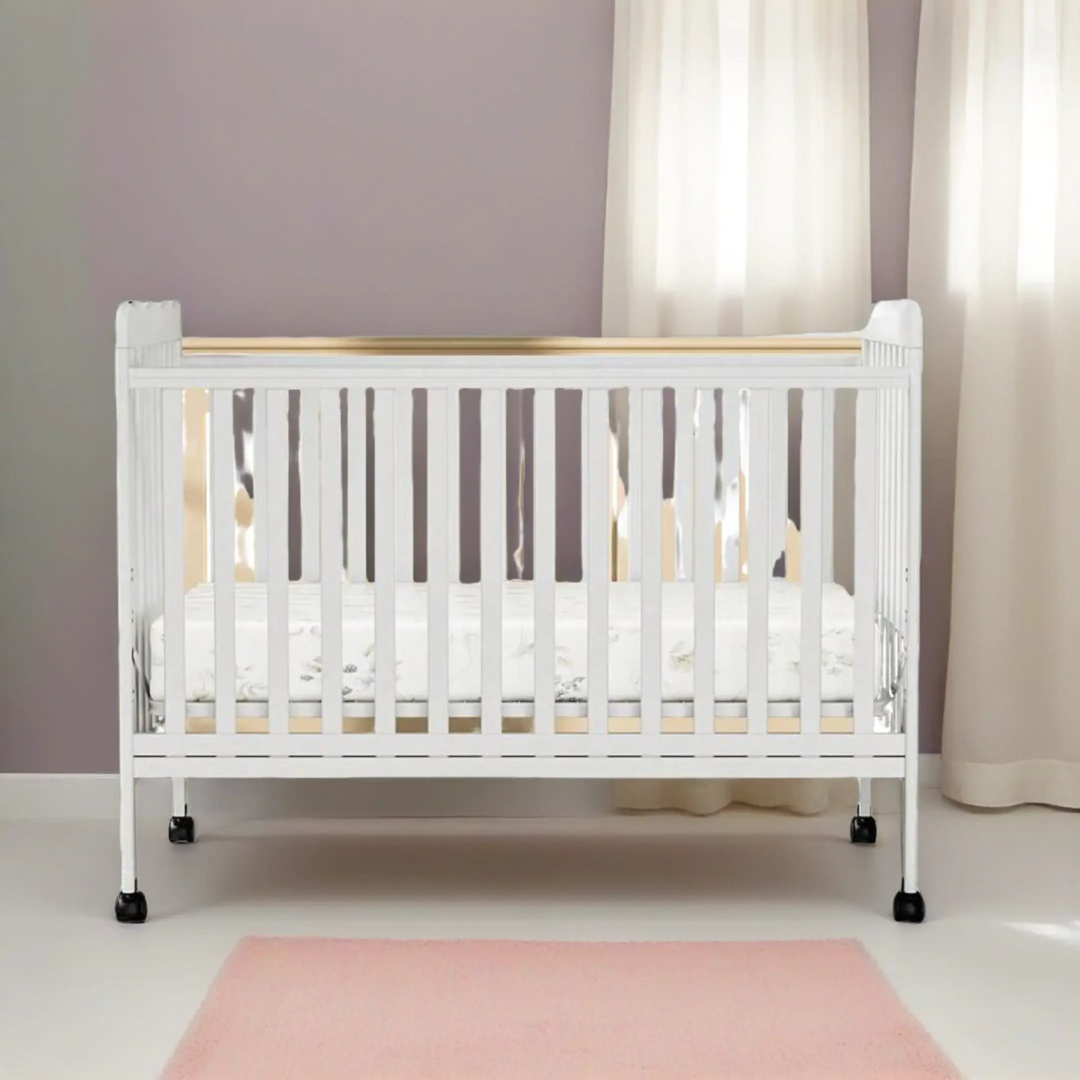 Classic Solid Wood 3-in-1 Convertible Crib, Baby Nursery Bed that Grows with Child from Newborn to Toddler, Features Adjustable Height & Locking Wheels, Crib For Newborns, Smooth Locking Wheels