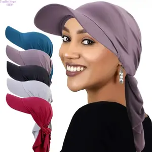 Unisex Ethnic Brim Turban Hat, Breathable Multi-Color Hijab Undercap with Adjustable Tie-Back for Summer Sun Protection