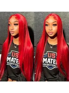 Tuneful 13x6 Hot Red Lace Front Wigs Human Hair Pre Plucked 180% Density Red Straight Wig HD Transparent Lace Frontal Wig  with Baby Hair Colored Straight Wigs for Women