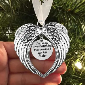 Christmas Memorial Ornament, A  of My Heart is in Heaven, Christmas Tree  Pendant Memorial Gifts for Loss of Loved in Memory of Mom Sympathy  (Angle , Sister)