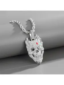New skull necklace pendant, exaggerated diamond-encrusted iced out hip-hop trendy jewelry, unique style