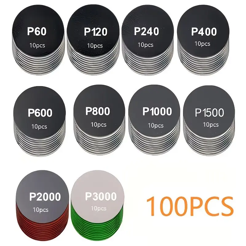 100pcs 3 Inch Wet Dry Heavy Duty Industrial Sandpaper Set, Mixed Grits 60-3000, for Metal Wood Plastic Composite Materials, DIY Car Repair Building Projects, Hardware