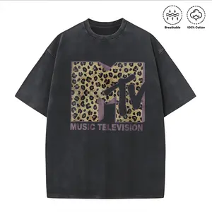 Washed T-shirt Womens MTV Classic Leopard Print Bold Logo Shirt, Music Television MTV Logo Tee, Retro 80s 90s Style MTV Tee, Disneyland Family Matching Tee