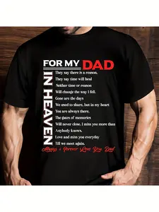 Dad My Angel Memorial Graphic T-Shirt - Soft Breathable Cotton Crew Neck Tee with "for My Dad in Heaven" Tribute Design, Lightweight Regular Fit Unisex Shirt for Men & Women, Father's Day Gift, Machine Washable, Fathers Day Tshirt