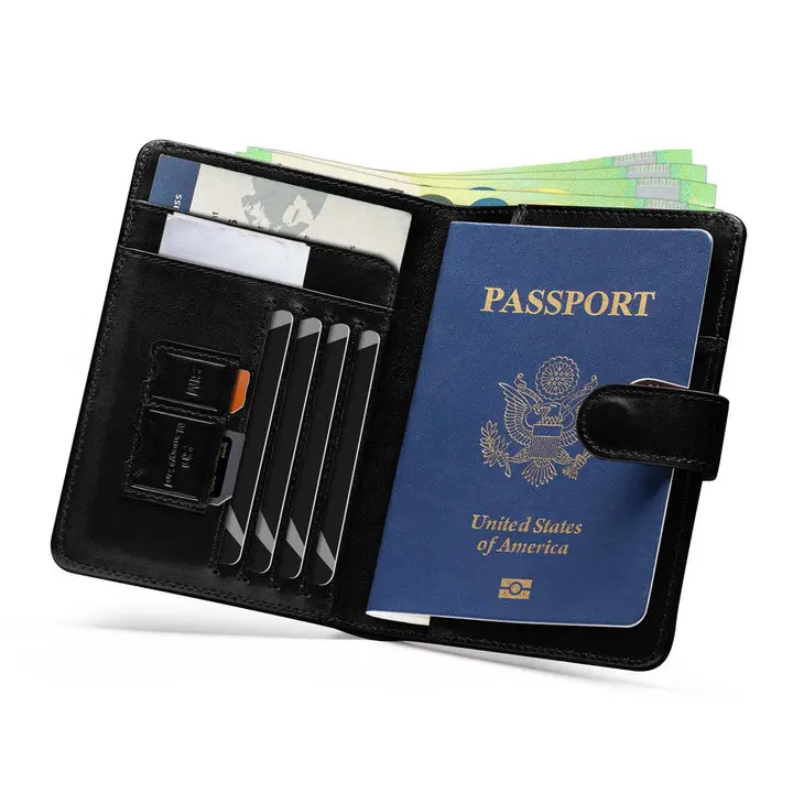 Classic Full-Grain Leather Passport Holder Travel Wallet