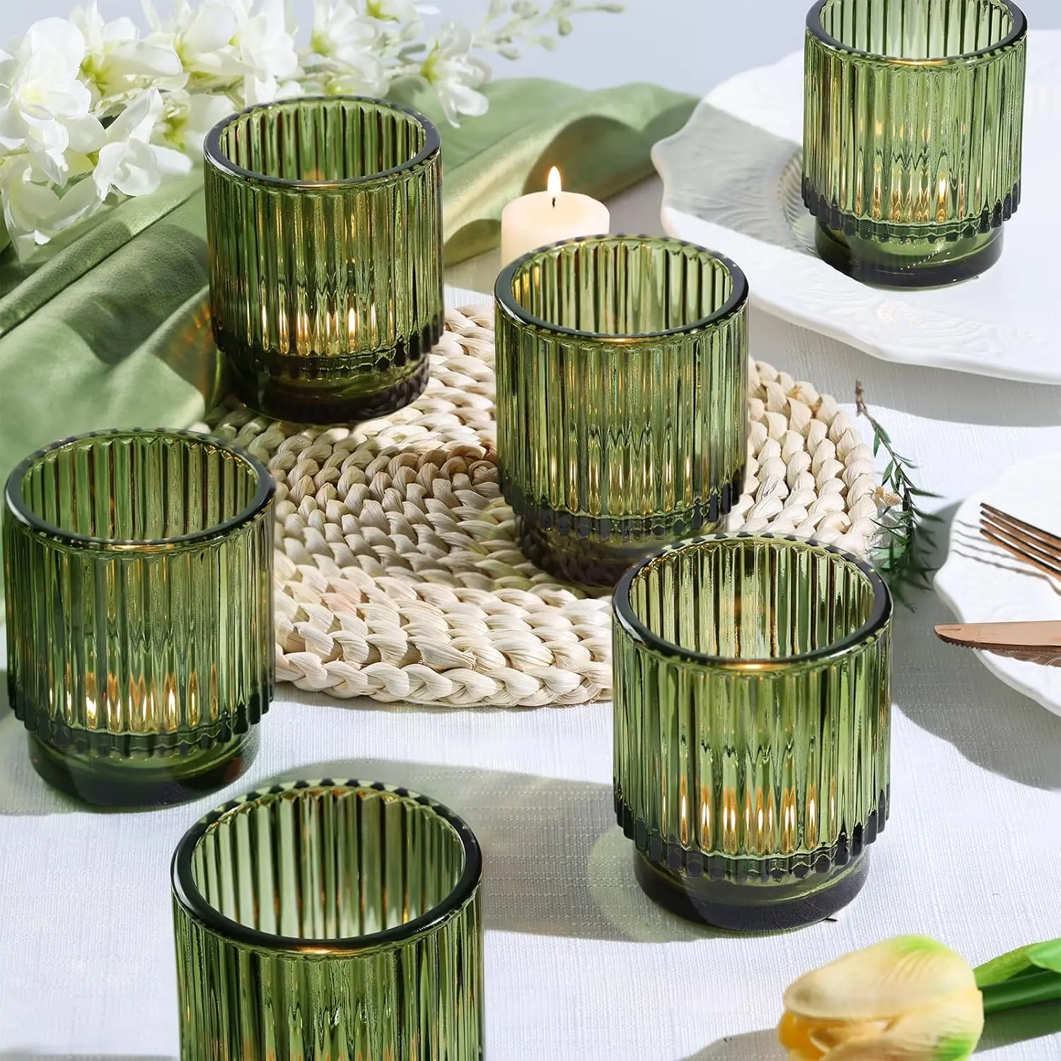 8 count Large Green Votive Candle Holders for Wedding Centerpieces, Glass  Lights Candle Holder Decor, Wedding Bridal Shower Party Table Decor,  Boho Easter Decor for Table Centerpiece