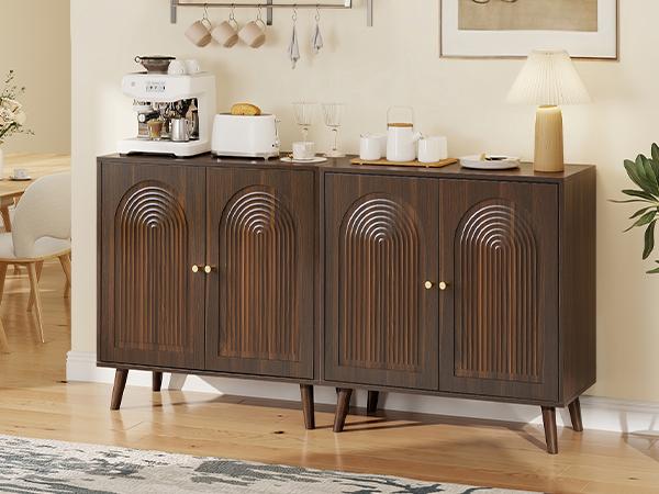 Giratree 31.5" Accent Storage Cabinet, Arched Fluted 2-Door Sideboard | Seamless arched fluted doors, adjustable shelf, soft-close hinges, tapered solid wood legs for versatile room storage