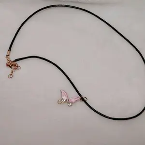 Butterfly Necklace Unique Jewelry with Pink Butterfly Charm on Black Cord