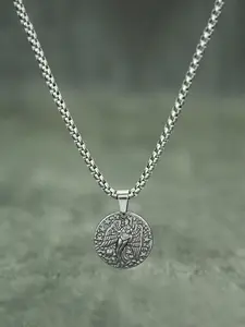 Men's Stainless Steel Angel Pendant Engraved Necklace, Vintage Silver Color Chain, Hip Hop Style, Fashion Jewelry for Party, Daily Wear