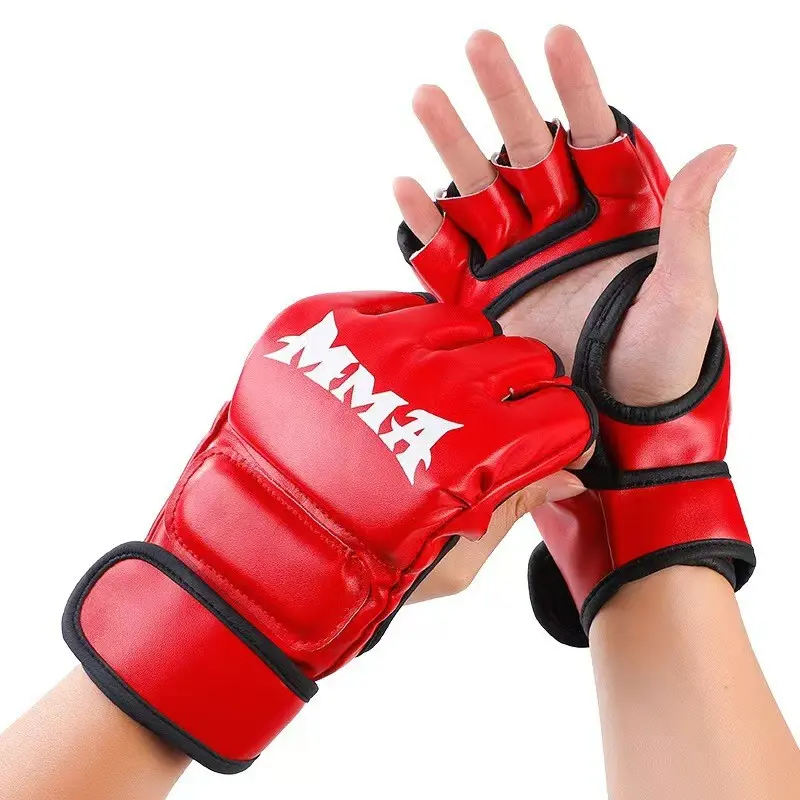 Adult Open Finger MMA Combat Gloves, Martial Arts Training Equipment, Thick Protective Padded Half Finger Sparring Gear For Kickboxing, Muay Thai & Heavy Bag Training