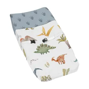 Sweet Jojo Designs Watercolor Dinosaur Dino Baby Boy Changing Pad Cover Infant Newborn Diaper Table Change Mat Sheet Green Slate Blue White Modern Dinosaurs Jurassic Animal Tracks Footprint Steel