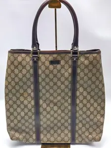 Pre-owned GUCCI Canvas Shoulder Bags Tote Bag: Khaki coloured coated monogram handbag, shoulder bag with gold hardware