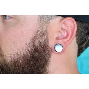 Hematite Double Flare Stone Plugs Pair of Silver