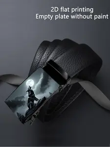 An artistic design featuring a quiet resonance pattern of a 2D mysterious night sky and a wolf, suitable for business and casual wear, with an automatic buckle, ideal as a gift for Father's Day and Valentine's Day, Fashionable Metal Buckle