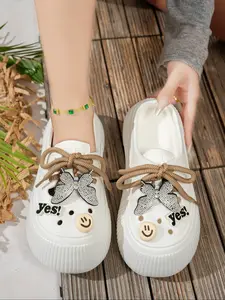 Women's Shoes with Rhinestone Butterfly Flower, Summer Fashion Casual Thick Sole Slippers, Lightweight Slipper, Soft Slippers, Outdoor Trendy Sandals, Indoor Non-Slip Slip-On Shoes