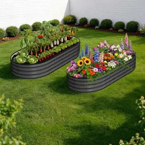 2 pcs Oval Raised Garden Bed – (4ft x 2ft x 1ft) Corrugated Planter Box, Rust-Resistant Vegetable Bed with Open Bottom, Tool-Free Assembly for Vegetables, Herbs, Flowers & Fruits