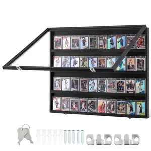 36-Graded Sports Card Display Case, 30.5x24.3x2.1 in Lockable Wall Cabinet with 98% UV Protection Clear PC Glass, for Baseball, Football, Basketball Trading Cards Remote-Controlled