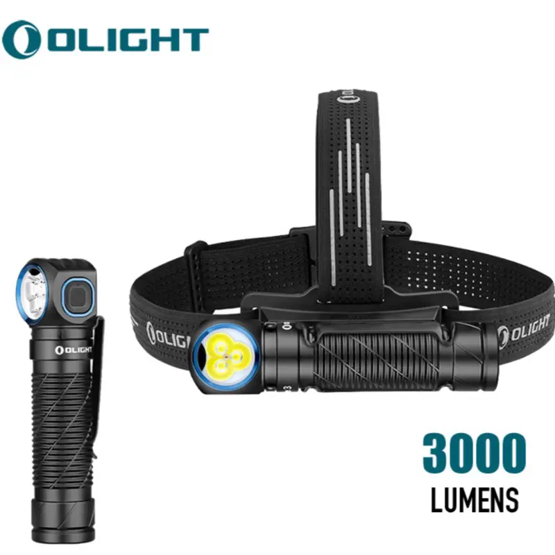 Olight Perun 3 Black Right-Angle Rechargeable LED Flashlight with Headlamp Headband Included, 3000 Max Lumens