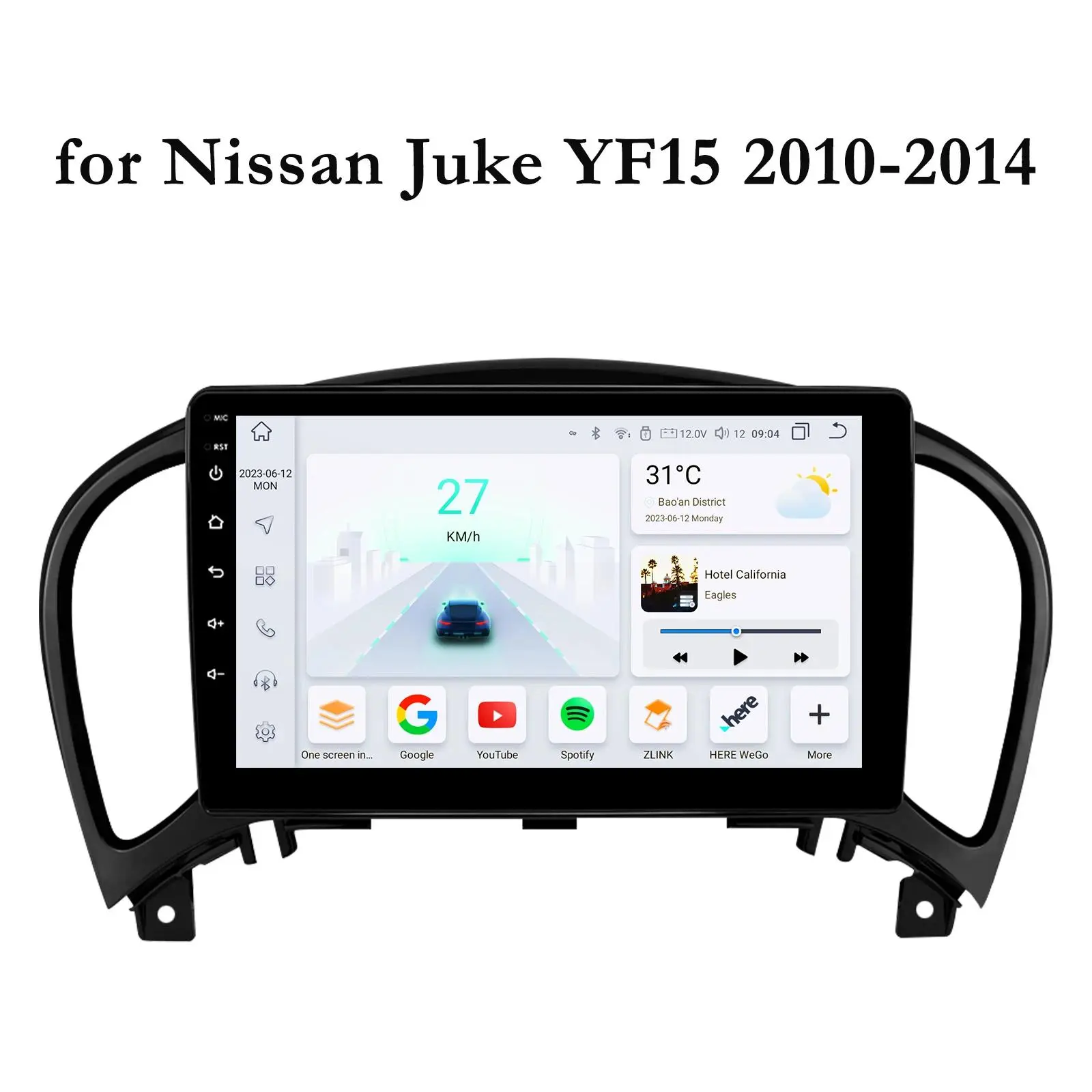 Hizpo 9-in 2Din Touch Car Radio, 1.2GHz Quad Core, 64GB Memory, Android Auto, GPS Navigation, RDS, Mirror Link for Nissan Juke YF15 2010-2014 Model