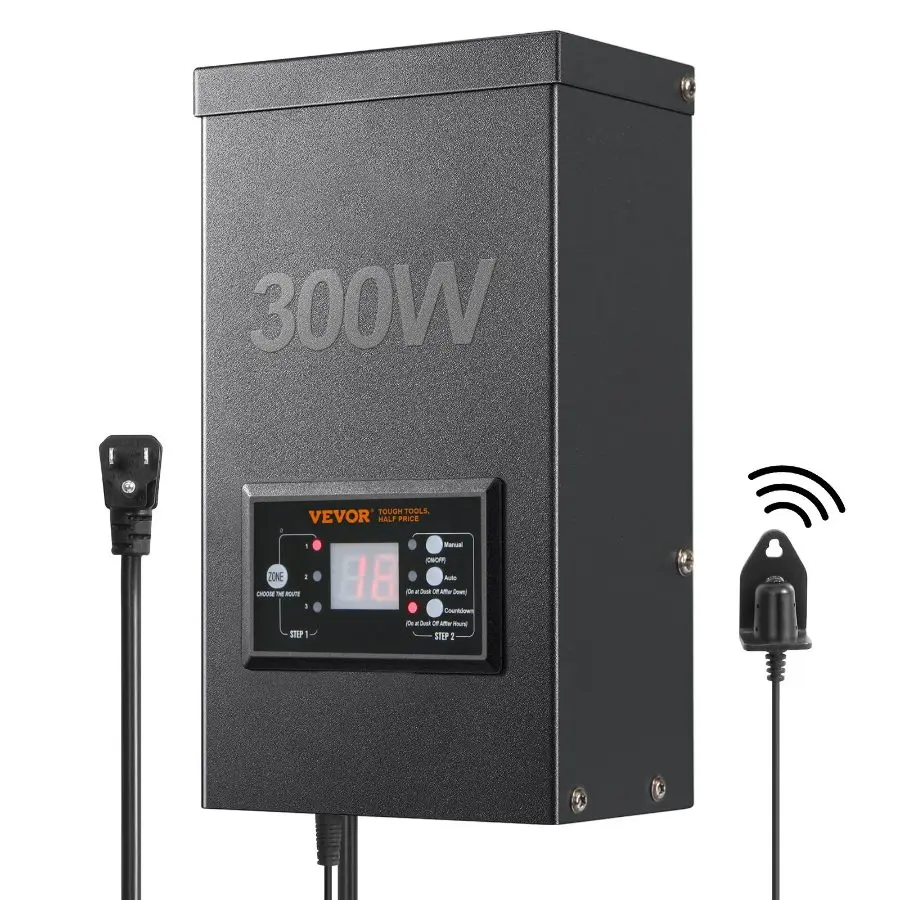 【DealsForYouDays】VEVOR 300W Low Voltage Landscape Transformer with Timer and Photocell Sensor, Waterproof Landscape Lighting Transformer, 120V AC to 12V/14V AC for Outdoor, Spotlight, Pathway Light, Pool light, ETL