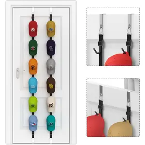 Hat Organizer for Closet, Over the Door Hat Rack for Baseball Caps, Hat Hanger for Closet Organizers and Storage, 12 Hooks Hat Holder on Wall for Storage & Display - 2 Pack