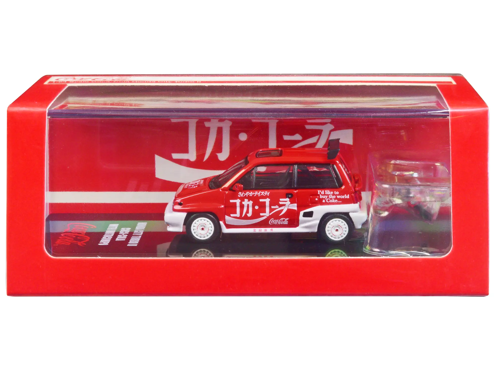 Honda City Turbo II (Right Hand Drive) Red & White "Coca-Cola" w/Honda Motocompo Scooter 1/64 Diecast Model Car by Inno Models