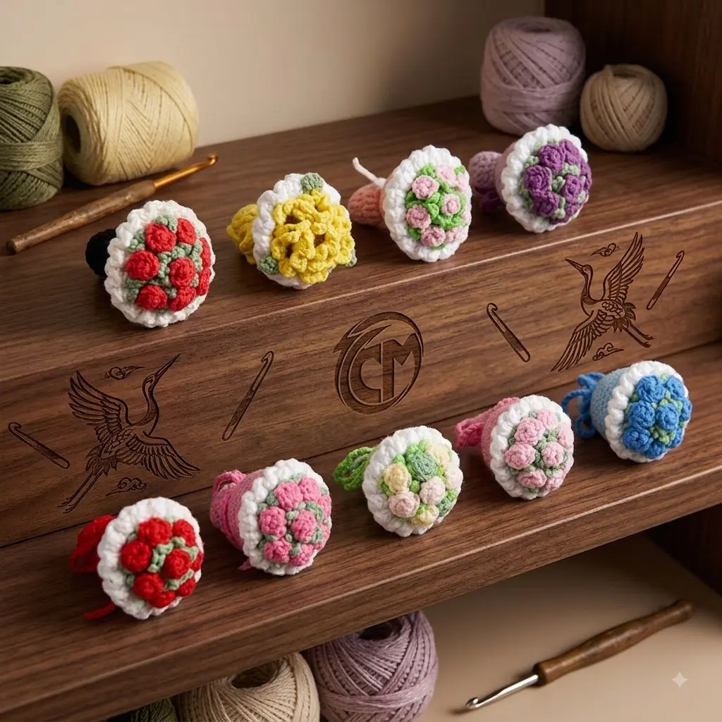 Handmade Crochet Flower Bouquet, Cute Yarn Flowers, Handmade Floral Arrangement for Valentine’s Day, Birthday Gift & Home Decor