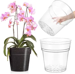 3 Pack  Pots Plastic Orchid Pot   Container with Holes for (Clear,9.8 Inch)