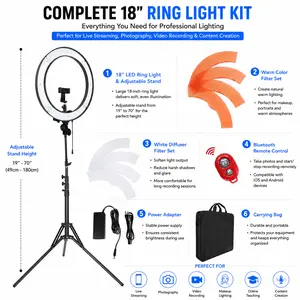 LDGHO 18-Inch Edge Lit Ring Light with Tripod Stand & Phone Holder, 45W 2900-7000K Dimmable Lighting, Compatible with iPhone for Video Recording, Selfie Makeup
