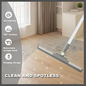 Floor Squeegee with 44.49'' Long Handle – 180° Rotating Head, Suitable for Floor, Window, Bathroom Tile & Deck | Cleaning Essential