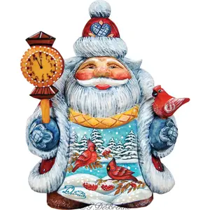 212 MAIN G.DeBrekht Handcrafted Traditional Lighted Scenic Santa with Cardinals Wooden Figurine - Christmas Gift, Home Decor Statue